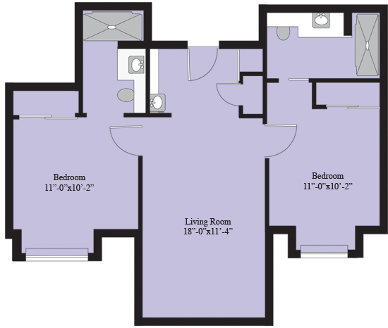 Our spacious two-room apartments provide residents with 618 to 743 square feet of space.
