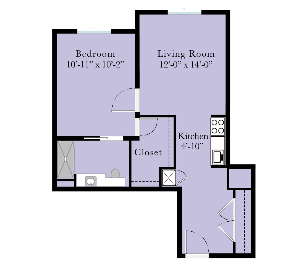 floorplan 1br Our one-room apartments at Carmel Terrace provide anywhere between 366 and 856 square feet of space.